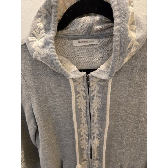 Newbury Kustom Gray Floral Embroidered Zip Up Hoodie Sweatshirt Cottagecore Boho - Picture 6 of 12